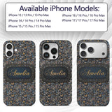 Dark Abstract Doodle Icons Pattern with Yellow Custom Name Protective Phone Case Mobile Cover Durable Everyday Smartphone Shock Resistant