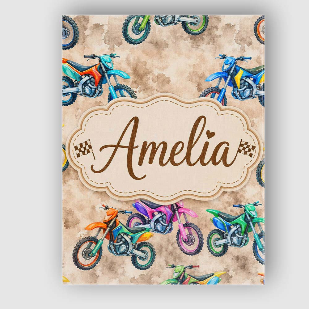 Personalised Name Colorful Kids Dirt Bike Custom  Unique Gift Idea Elegant Feature Canvas Wall Art Print Decor Picture Ready to Hang