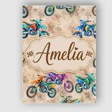 Personalised Name Colorful Kids Dirt Bike Custom  Unique Gift Idea Elegant Feature Canvas Wall Art Print Decor Picture Ready to Hang