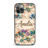 Colorful Kids Dirt Bike Motocross Printed Design Custom Name Protective Phone Case Mobile Cover Durable Everyday Smartphone Shock Resistant