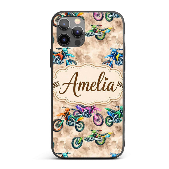 Colorful Kids Dirt Bike Motocross Printed Design Custom Name Protective Phone Case Mobile Cover Durable Everyday Smartphone Shock Resistant