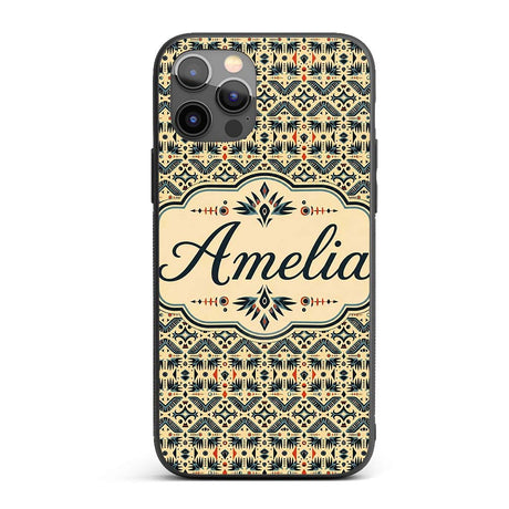 Geometric Ethnic Tribal Pattern in Neutral Tones Custom Name Protective Phone Case Mobile Cover Durable Everyday Smartphone Shock Resistant