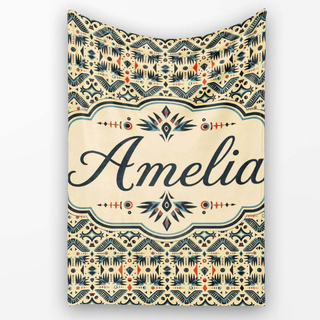 Geometric Ethnic Tribal Pattern in Neutral Tones Seamless Custom  Personalised Custom Name Super Soft Fleece Blanket Bed Sofa Throw
