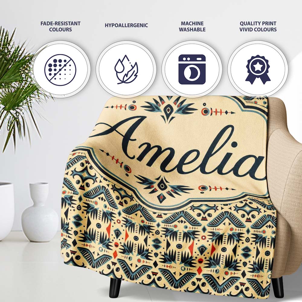 Geometric Ethnic Tribal Pattern in Neutral Tones Seamless Custom  Personalised Custom Name Super Soft Fleece Blanket Bed Sofa Throw