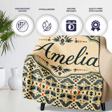 Geometric Ethnic Tribal Pattern in Neutral Tones Seamless Custom  Personalised Custom Name Super Soft Fleece Blanket Bed Sofa Throw