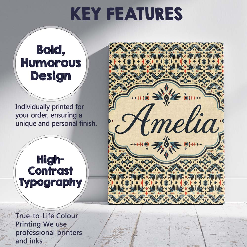 Personalised Name Geometric Ethnic Tribal Custom  Unique Gift Idea Elegant Feature Canvas Wall Art Print Decor Picture Ready to Hang