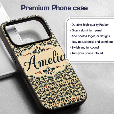 Geometric Ethnic Tribal Pattern in Neutral Tones Custom Name Protective Phone Case Mobile Cover Durable Everyday Smartphone Shock Resistant