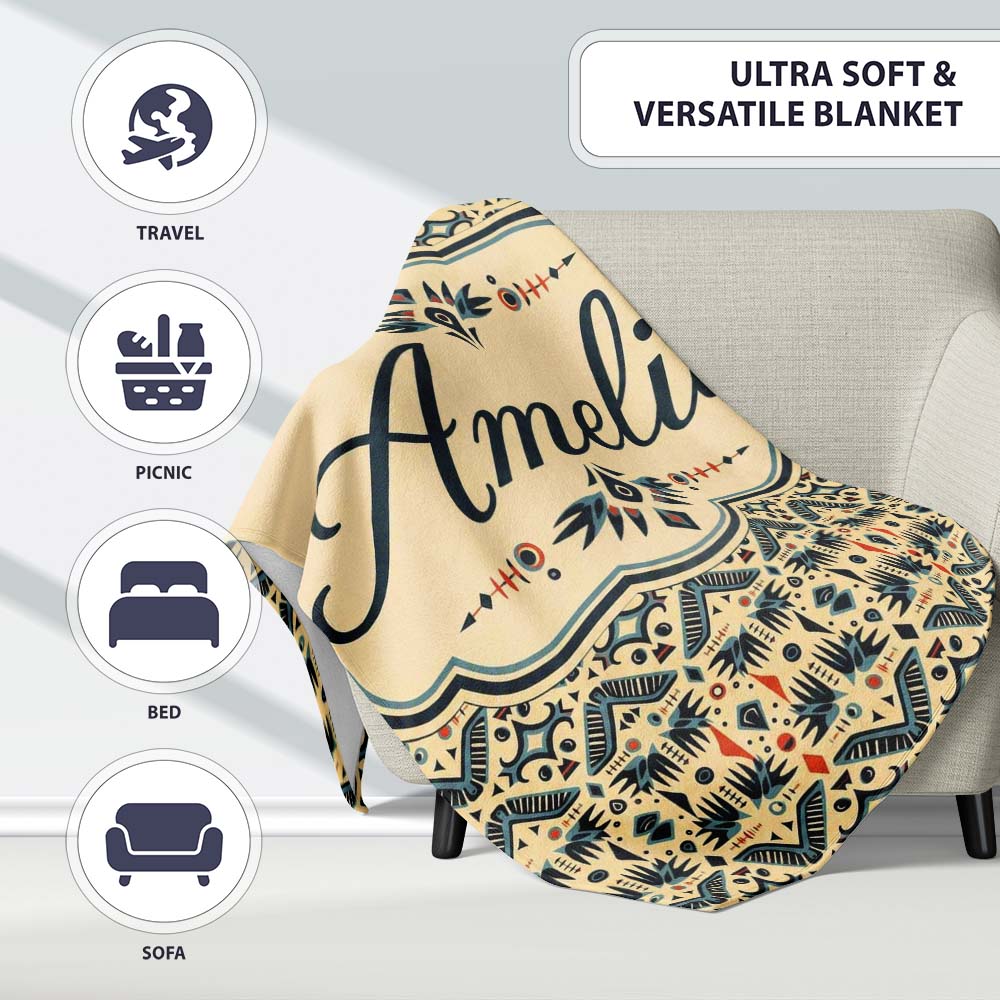 Geometric Ethnic Tribal Pattern in Neutral Tones Seamless Custom  Personalised Custom Name Super Soft Fleece Blanket Bed Sofa Throw
