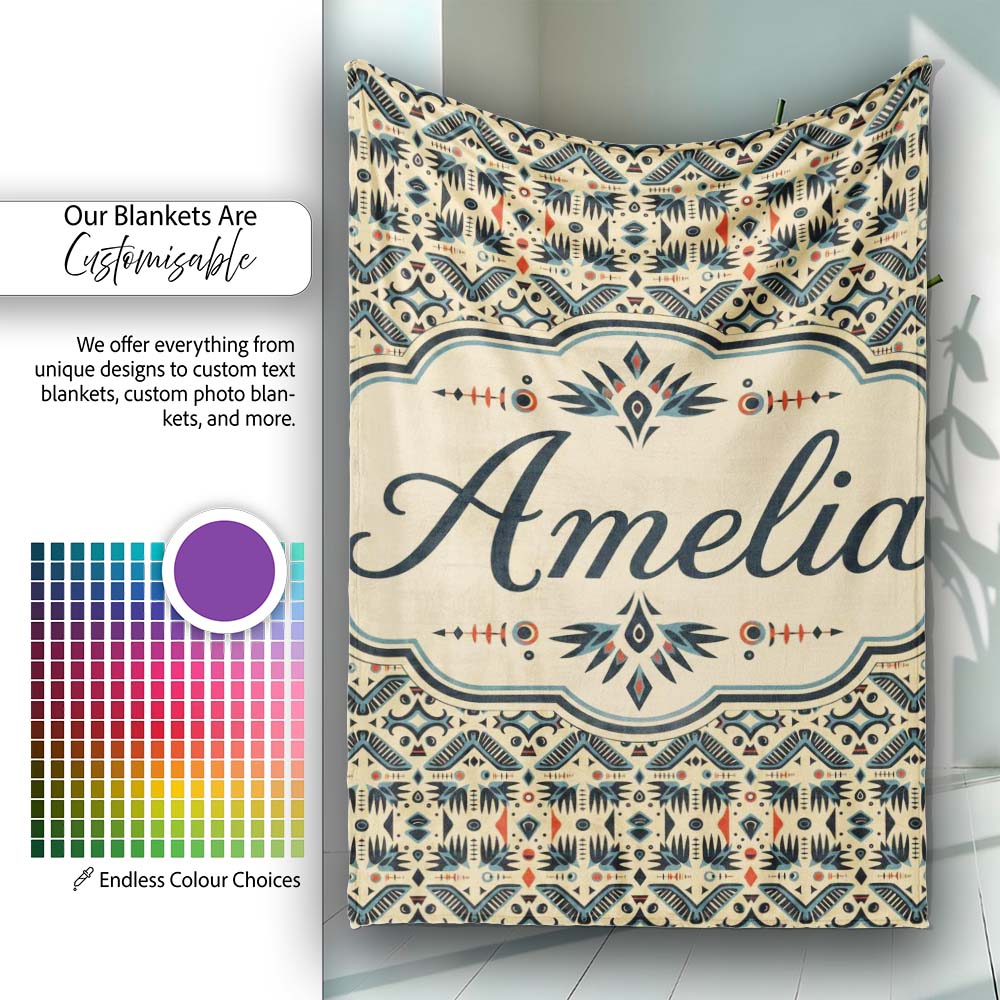 Geometric Ethnic Tribal Pattern in Neutral Tones Seamless Custom  Personalised Custom Name Super Soft Fleece Blanket Bed Sofa Throw
