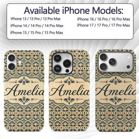 Geometric Ethnic Tribal Pattern in Neutral Tones Custom Name Protective Phone Case Mobile Cover Durable Everyday Smartphone Shock Resistant