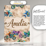 Colorful Kids Dirt Bike Motocross Seamless Pattern on Beige Lovely  Personalised Custom Name Super Soft Fleece Blanket Bed Sofa Throw