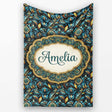 Luxury Teal Gold Geometric Art Deco Floral Pattern Seamless Name  Personalised Custom Name Super Soft Fleece Blanket Bed Sofa Throw