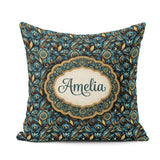 Custom Name Luxury Teal Gold Geometric Art Deco Pattern Seamless Square Filled Cushion Throw Pillow Sofa Bed Home Decor Zip Washable UK Made