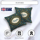 Custom Name Luxury Teal Gold Geometric Art Deco Pattern Seamless Square Filled Cushion Throw Pillow Sofa Bed Home Decor Zip Washable UK Made