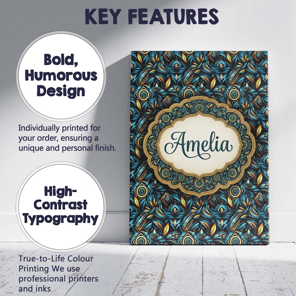 Personalised Name Luxury Teal Gold Geometric Custom Bespoke  Contemporary Display Canvas Wall Art Print Decor Picture Ready to Hang