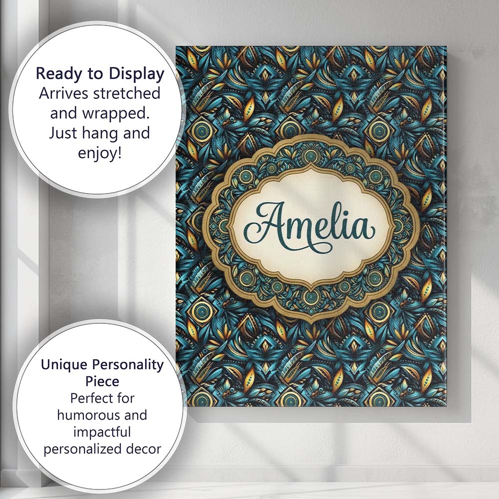 Personalised Name Luxury Teal Gold Geometric Custom Bespoke  Contemporary Display Canvas Wall Art Print Decor Picture Ready to Hang