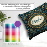 Custom Name Luxury Teal Gold Geometric Art Deco Pattern Seamless Square Filled Cushion Throw Pillow Sofa Bed Home Decor Zip Washable UK Made