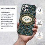 Luxury Teal Gold Geometric Art Printed Design Custom Name Protective Phone Case Mobile Cover Durable Everyday Smartphone Shock Resistant