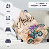 Colorful Kids Dirt Bike Motocross Seamless Pattern on Beige Lovely  Personalised Custom Name Super Soft Fleece Blanket Bed Sofa Throw