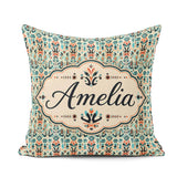 Custom Name Modern Folk Art Pattern with Floral Shapes Seamless Square Filled Cushion Throw Pillow Sofa Bed Home Decor Zip Washable UK Made