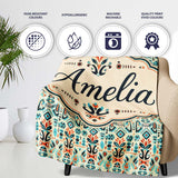 Modern Scandinavian Folk Art Pattern with Floral Shapes Seamless  Personalised Custom Name Super Soft Fleece Blanket Bed Sofa Throw