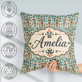 Custom Name Modern Folk Art Pattern with Floral Shapes Seamless Square Filled Cushion Throw Pillow Sofa Bed Home Decor Zip Washable UK Made