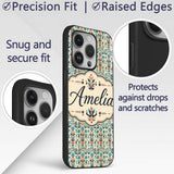 Modern Scandinavian Folk Art Pattern with Floral Custom Name Protective Phone Case Mobile Cover Durable Everyday Smartphone Shock Resistant