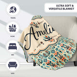 Modern Scandinavian Folk Art Pattern with Floral Shapes Seamless  Personalised Custom Name Super Soft Fleece Blanket Bed Sofa Throw