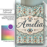 Modern Scandinavian Folk Art Pattern with Floral Shapes Seamless  Personalised Custom Name Super Soft Fleece Blanket Bed Sofa Throw