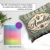 Custom Name Modern Folk Art Pattern with Floral Shapes Seamless Square Filled Cushion Throw Pillow Sofa Bed Home Decor Zip Washable UK Made