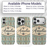 Modern Scandinavian Folk Art Pattern with Floral Custom Name Protective Phone Case Mobile Cover Durable Everyday Smartphone Shock Resistant