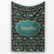 Dark Tribal Geometric Ethnic Pattern in Gold Teal Seamless Name Cute  Personalised Custom Name Super Soft Fleece Blanket Bed Sofa Throw
