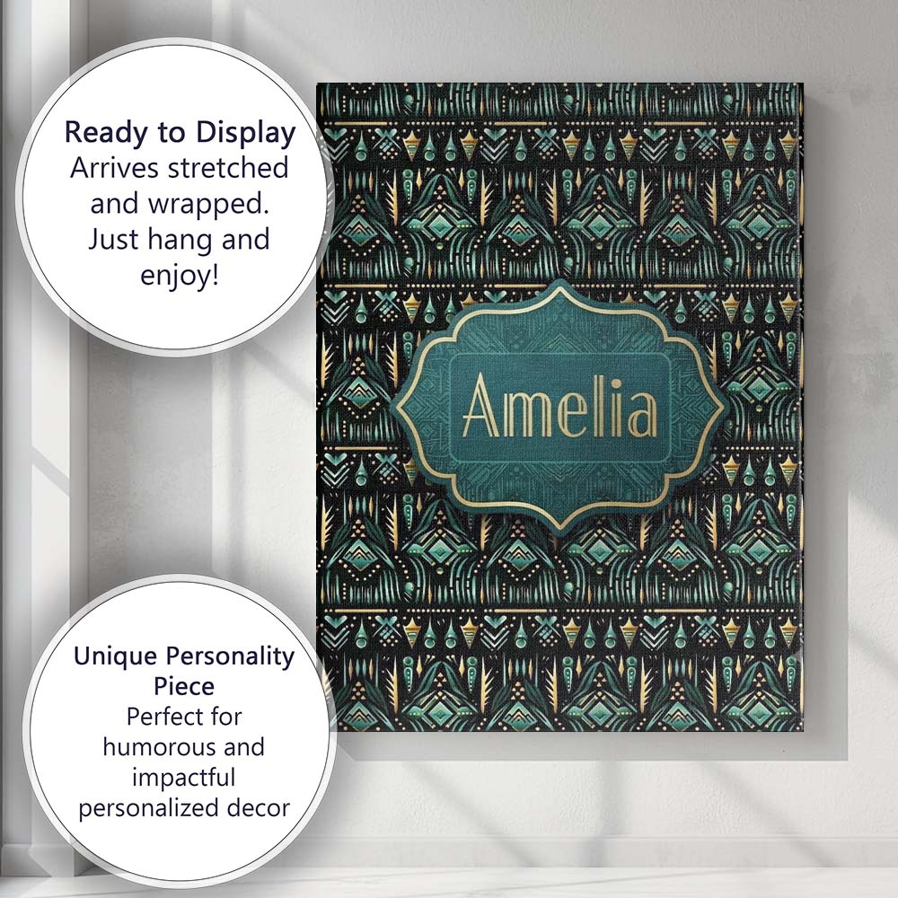 Personalised Name Dark Tribal Geometric Custom  Modern Room Accent Elegant Feature Canvas Wall Art Print Decor Picture Ready to Hang