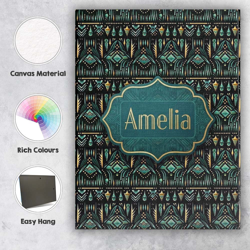 Personalised Name Dark Tribal Geometric Custom  Modern Room Accent Elegant Feature Canvas Wall Art Print Decor Picture Ready to Hang