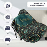 Dark Tribal Geometric Ethnic Pattern in Gold Teal Seamless Name Cute  Personalised Custom Name Super Soft Fleece Blanket Bed Sofa Throw