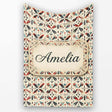 Abstract Retro Geometric Floral Pattern in Red Blue Seamless Name  Personalised Custom Name Super Soft Fleece Blanket Bed Sofa Throw