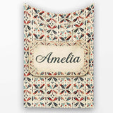 Abstract Retro Geometric Floral Pattern in Red Blue Seamless Name  Personalised Custom Name Super Soft Fleece Blanket Bed Sofa Throw