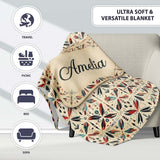 Abstract Retro Geometric Floral Pattern in Red Blue Seamless Name  Personalised Custom Name Super Soft Fleece Blanket Bed Sofa Throw