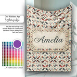 Abstract Retro Geometric Floral Pattern in Red Blue Seamless Name  Personalised Custom Name Super Soft Fleece Blanket Bed Sofa Throw
