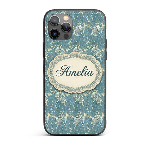 Vintage Botanical Floral Leaf Pattern in Soft Custom Name Protective Phone Case Mobile Cover Durable Everyday Smartphone Shock Resistant