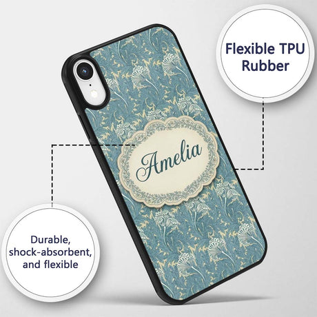 Vintage Botanical Floral Leaf Pattern in Soft Custom Name Protective Phone Case Mobile Cover Durable Everyday Smartphone Shock Resistant