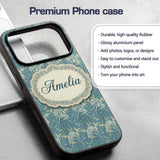Vintage Botanical Floral Leaf Pattern in Soft Custom Name Protective Phone Case Mobile Cover Durable Everyday Smartphone Shock Resistant