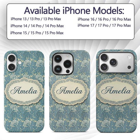 Vintage Botanical Floral Leaf Pattern in Soft Custom Name Protective Phone Case Mobile Cover Durable Everyday Smartphone Shock Resistant
