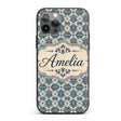 Classic Blue Damask Floral Pattern Printed Design Custom Name Protective Phone Case Mobile Cover Durable Everyday Smartphone Shock Resistant