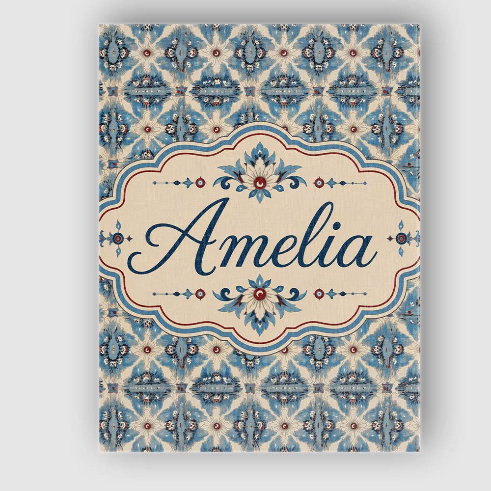 Personalised Name Classic Blue Damask Custom Modern Room Accent Creative Decorator Style Canvas Wall Art Print Decor Picture Ready to Hang