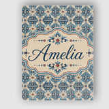 Personalised Name Classic Blue Damask Custom Modern Room Accent Creative Decorator Style Canvas Wall Art Print Decor Picture Ready to Hang