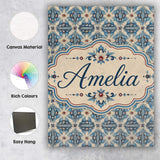 Personalised Name Classic Blue Damask Custom Modern Room Accent Creative Decorator Style Canvas Wall Art Print Decor Picture Ready to Hang