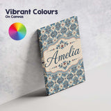 Personalised Name Classic Blue Damask Custom Modern Room Accent Creative Decorator Style Canvas Wall Art Print Decor Picture Ready to Hang