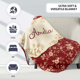 Red Floral Seamless Pattern Thoughtful Gift Idea Cute Unique Gift  Personalised Custom Name Super Soft Fleece Blanket Bed Sofa Throw