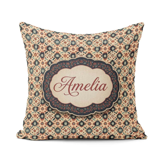 Custom Name Traditional Tribal Geometric Pattern in Earthy Tones Square Filled Cushion Throw Pillow Sofa Bed Home Decor Zip Washable UK Made